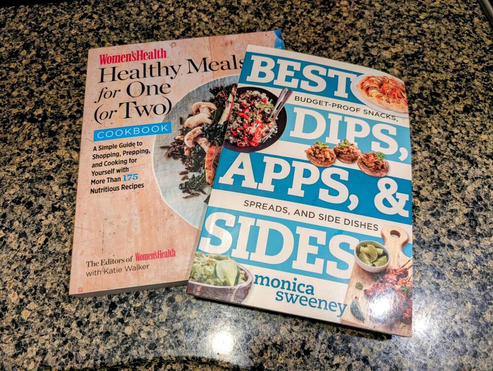 Lot of 2 Cookbooks -- Best Dips Appetizers & Sides, Healthy Meals for One or Two